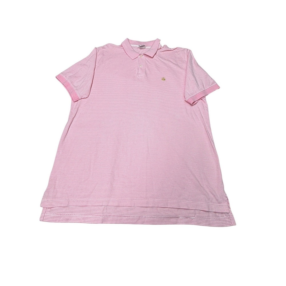 Brooks Brothers 346 Mens XL Pink White Striped Cotton Polo Shirt Short Sleeve